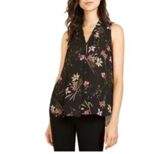 💕 NWT VINCE CAMUTO NEW Womens Black Floral Print Sleeveless Blouse Shirt Top XS